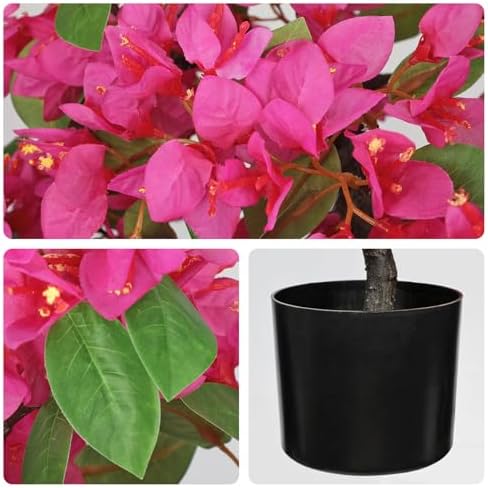 Briful Artificial Bougainvillea Tree in Black Pot 51.1" Tall Faux Silk Bougainvillea Floral Tree with Realistic Trunk Pink Fake Bougainvillea Plant for Home Office Living Room Bedroom Décor - Image 3