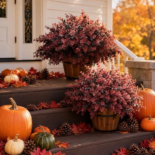 Fall Artificial Boxwood Plants Fake Greenery for Outdoor Outside Decoration - Image 2
