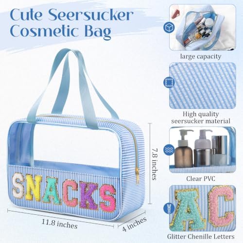 Sanwuta 3 Pcs Clear Seersucker Snacks Bag, Pink, Lake Blue, Light Blue - Image 2