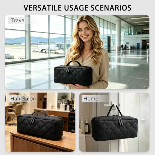 Hair Tools Travel Bag 5-Piece Set with Heat Resistant Mat Insulated Pouch and 2 Cord Straps, Large Fabric Organizer for Hot Brush Curling Iron Flat Iron Hair Dryer, Available in Black - Image 7