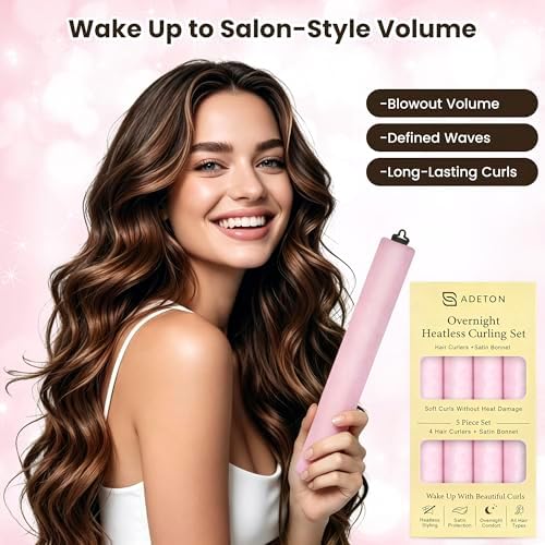 Heatless Curls Overnight, Velvet Heatless Hair Curler Set with Hook Closure – 4 Soft Hair Rollers Blowout Rods + Satin Hair Bonnet for Sleeping, Flexi Rods for Long Hair Women (C - BLACK) - Image 5
