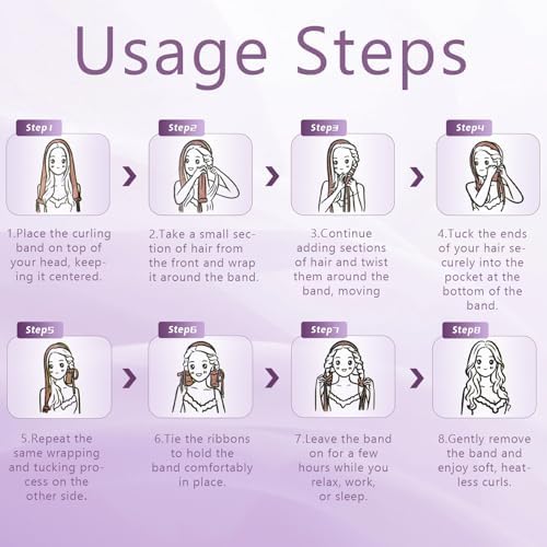 Curling Tie New Hair Curlers to Sleep in, Heatless Curls Overnight Headband, Soft Ribbon Wrap for Long Hair, Perfect Natural Curls Bouncy Curls Hairstyle Hair Suitable for All Hairs Types (Purple) - Image 4