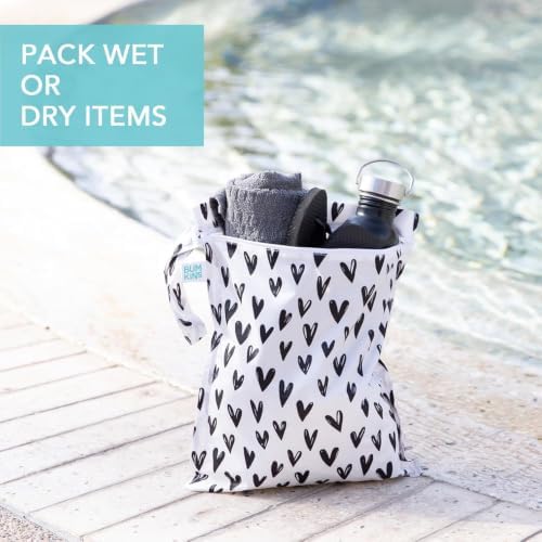 Bumkins Waterproof Wet Bag for Baby, Travel, Swim Suit, Cloth Diapers, Pump Parts, Pool, Beach, Gym Clothes, Toiletry, Hook to Stroller, Daycare, Zipper Reusable Wetdry Packing Pouch, Black Hearts - Image 3