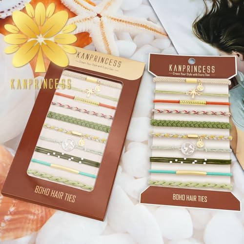 KANPRINCESS 10Pcs Boho Hair Tie Bracelet, Elastic Ponytail Bands for Women - Image 7