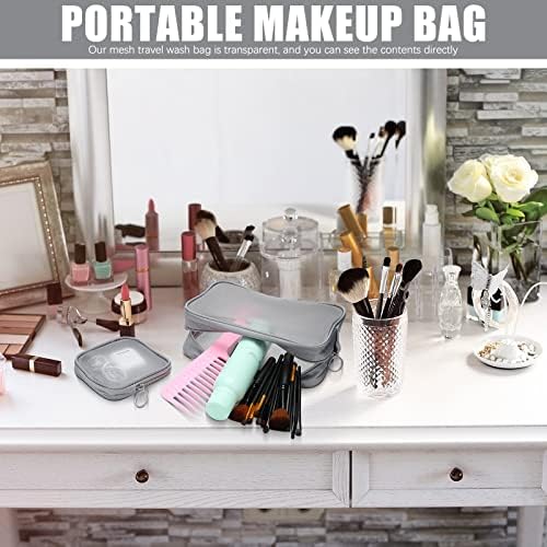Weewooday 4Pcs Mesh Makeup Bag, Gray, Small, Large, Medium, Classic - Image 6