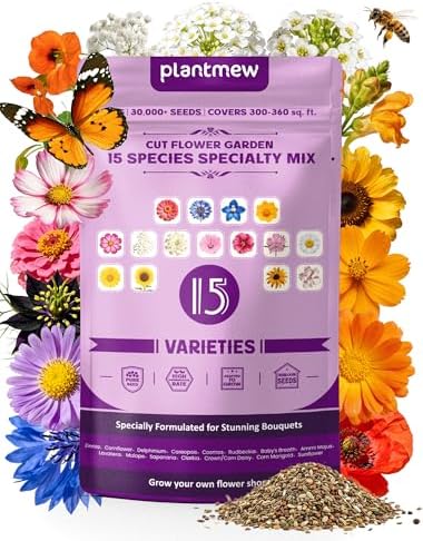 Wildflower Seeds Cut Flower Mix 4 oz - 15 Varieties, Over 30,000 Seeds by PLANTMEW