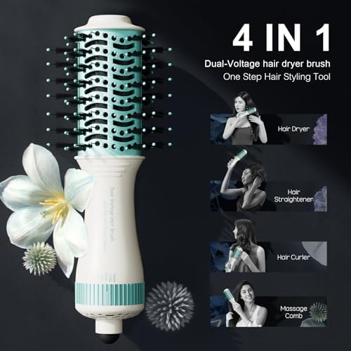 Dual Voltage Travel Hair Dryer Brush 4-IN-1 Portable Mini Hot Air Blow Dryer Straightener & Curler Brush, Titanium Round Blowout Styler Volumizer Tools, 110/240V US/EU/UK Plug for International Travel - Image 4