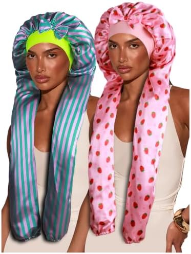 2pcs Satin Pantyhose Bonnet for Braids, Long Hair Bonnet for Women Sleeping by Heniho