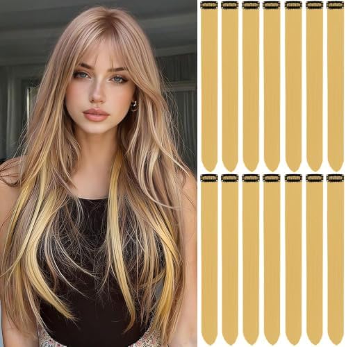 Blonde Hair Extensions Clip in Colored Hairpiece 14PCS Beige Blonde by LADYAMZ