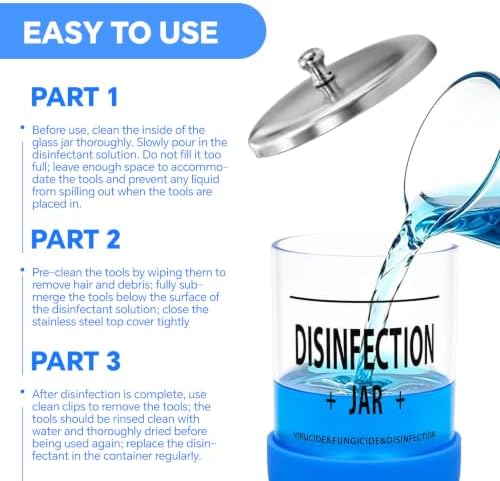 Disinfectant Sterilizer Glass Jar - Capacity 5 Oz Glass with Stainless Steel Lid for Cleaning, Storage & Organization of Manicure Nail Tools & Barber Salon Supplies - Image 5