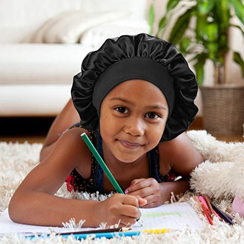 Kids Satin Bonnet Double Layer Wide Elastic Band Sleep Cap - Image 4