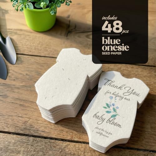 48 Blue Onesie-Shaped Gift Wrap Tags with Wildflower Seeds - Image 2