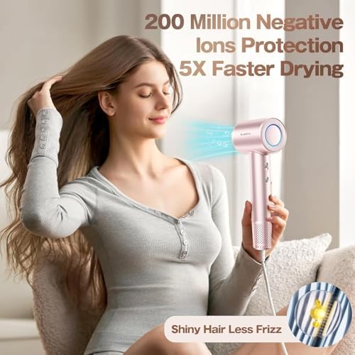 Labiim Hair Dryer, High-Speed Ionic Blow Dryer 110,000 RPM Motor, Pink - Image 2