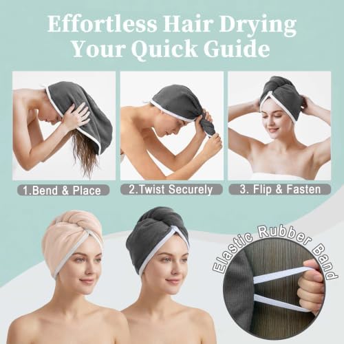 VOOVA & MOVAS Hair Towel Wrap for Women 2 Pack,Gray Pink,Anti-Frizz Soft - Image 5
