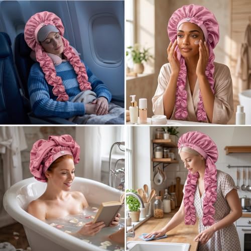Heatless Curl Sleep Bonnet, Night Cap with Long Ribbons for Braids (Black) - Image 6