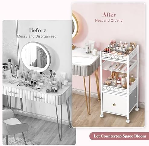 Makeup Organizer, Large Skincare Organizers, Make Up Organizers for Vanity, Makeup Storage Cosmetic Organizer with Drawer, Bathroom Vanity Organizer Makeup Holder Cart for Skin Care Hair Tool Beauty - Image 4