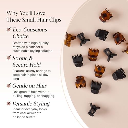 Kitsch Mini Hair Clips for Women - Tortoise & Black, 16 Pcs - Image 3