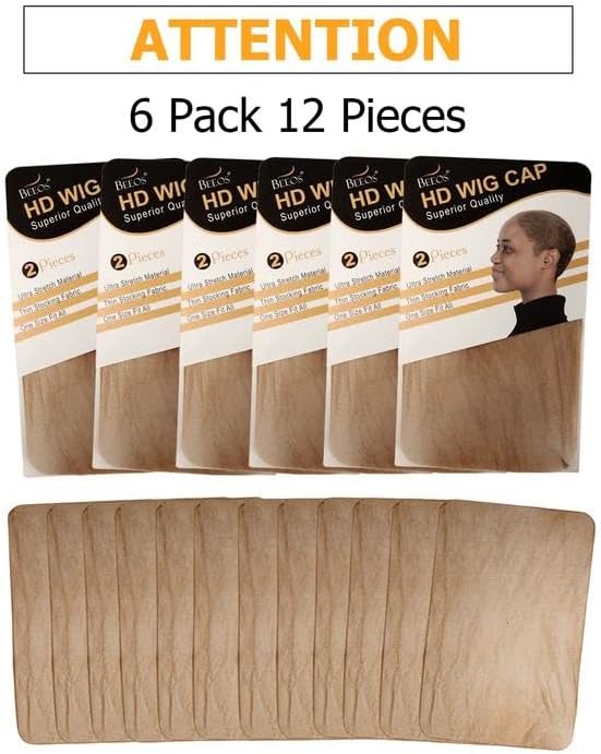 BEEOS Brown HD Wig Cap for Women, 12 PCS Wig Caps for Lace Front Wigs - Image 7