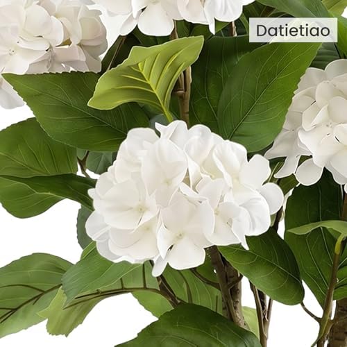 3FT Artificial Hydrangea Tree 2 Pack, Realistic Faux Hydrangea Plants in Pot with White Flowers, Lifelike Faux Greenery Home Indoor Outdoor Front Porch Garden or Wedding, White - Image 2