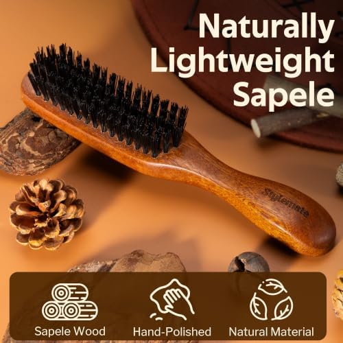 STYLEMATE Mens Hair Brush,Sapele Wood Nylon Stiff Bristles Hard Firm Hair Brush for Thick Hair, Slick Back Beard Brush for Smoothing, Detangling, Styling - Image 6