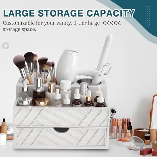 White Hair Tool Organizer with Drawer, Hair Brush Storage - Image 6