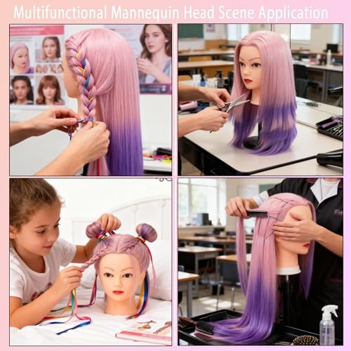 29'' Hair Mannequin Styling Head Pink Purple Doll Head for Hair Styling - Image 4
