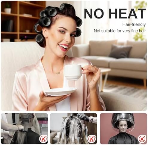 4 Sizes Hair Rollers for Women Set - 50 Pcs Hair Curler Rollers with Clips, Self Grip Hair Rollers for Long, Short Hair and Bangs, 25mm, 36mm, 48mm, 60mm, Black - Image 5