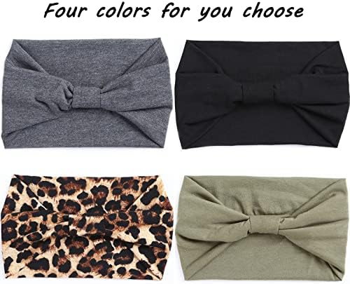 XTREND 4 Packs Wide Headband Fashion Personality Headscarf Bohemian Style Elastic Knotted Non-slip Headband Suitable For Black Women's wig Outdoor Yoga Sports Running Printed Hair Accessories - Image 2