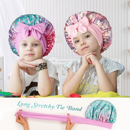 Silk Bonnet for Kids, Satin Hair Bonnet for Sleeping with Tie Band - Image 5