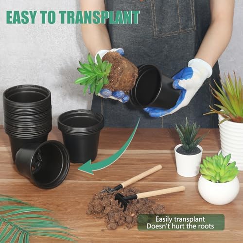 60 Pack 5 Inch Nursery Pots for Plants, Plastic Seeds Starter Pots with Drainage Holes, Small Plastic Plant Nursery Pots for Succulents Seedling Cutting Transplanting (60, 5 Inch) - Image 3