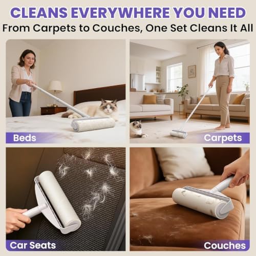 DELOMO 9.45” Large Lint Roller for Pet Hair, Long & Short Handles, 2 Packs - Image 3