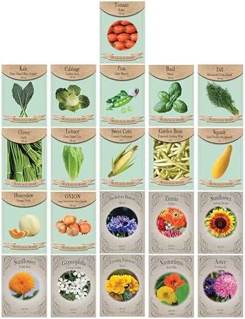 Flower & Vegetable Seed Set - 21 Varieties of Non-GMO Heirloom Premium Seeds for Planting - Cabbage, Roma Tomato, Peas, Sunflowers, and More by FreedomFarms