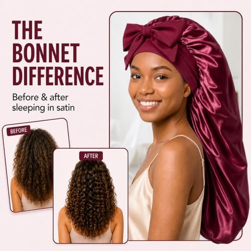 2Pcs Long Hair Bonnet for Sleeping, Satin Braid Bonnet for Women - Image 5