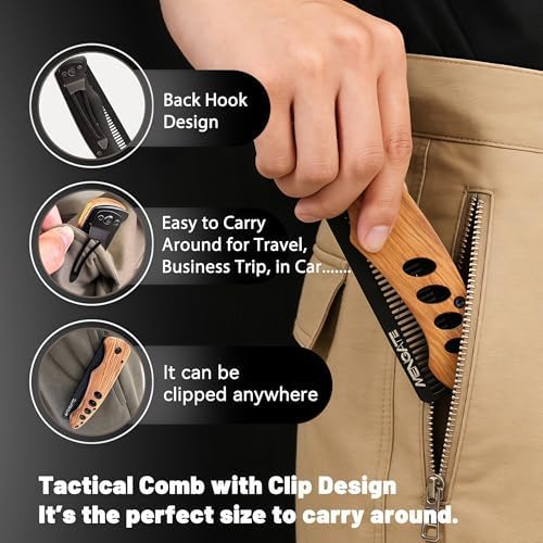 1PC Wooden Beard Comb for Men - Folding & Secure Lock & Pocket clip, 0.12lb - Image 4