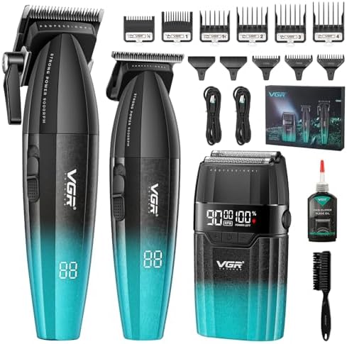 VGR 640S3 Professional 3 in 1 Hair Cutting Kit, 9000RPM Hair Clippers for Men Professional Hair Trimmer & Foil Shavers Set, Cordless Mens Barber Combo for Home, for Him(Green) by VGR