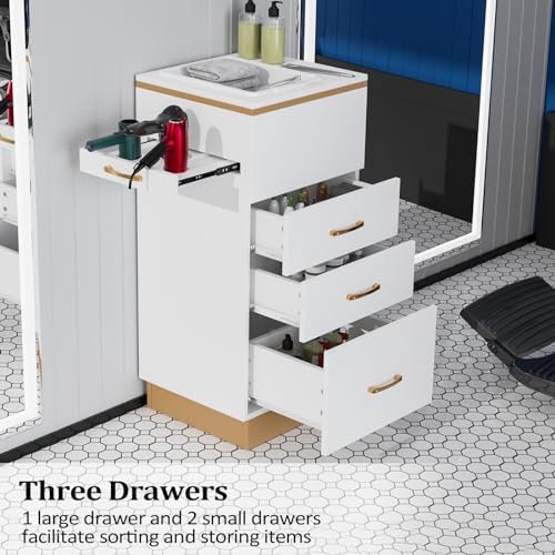 OmySalon Salon Storage Station, Barber Stations Beauty Salon Spa Equipment with 3 Drawers, a Storage Basin, 3 Hair Dryer Holders for Hair Styling, White Gold - Image 5