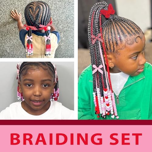 100pcs Hair Beads for Braids Dark Red Lace Embroidery Butterfly Hair Clips Gingham Small Hair Bows Acrylic Loc Dreadlock Pony Beads Y2K Hair Accessories for Girls - Image 2