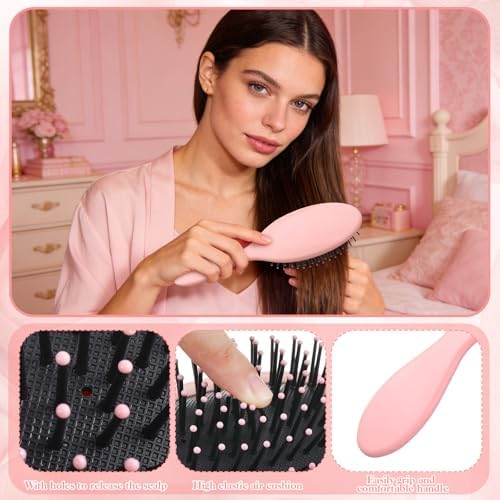 5Pcs Pink Hair Brushes for Women Hair Comb Set Detangler Brush for Men and Women Wet, Dry, Curly and Straight Hair - Image 3