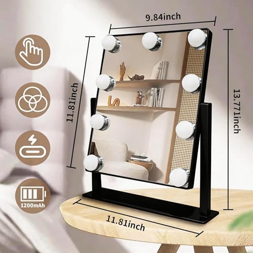 Makeup Vanity Mirror with Lights,10X, Black 13.77"x 11.81" - Image 2