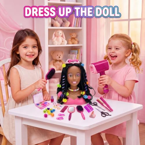 36Pcs Doll Head for Hair Styling Kids, Hair Salon Toy with Realistic Dryer, Straightener, Pretend Makeup Kit & Accessories, Birthday Gifts for Girls 3-8 - Image 5