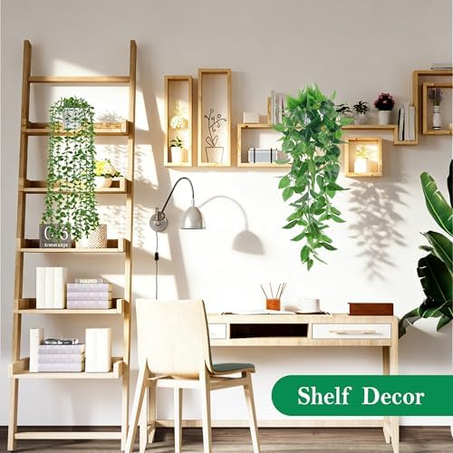 Der Rose 8Pcs Fake Hanging Plants with White Pots for Fuller Shelf Decor - Image 4