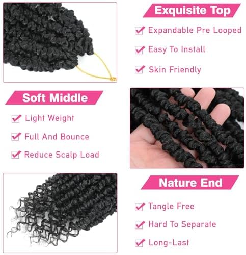 Passion Twist Crochet Hair 8" 1B Pre-Looped 9Packs - Image 3