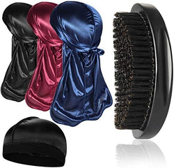 3pcs Silky Durag with Wave Brush for Men 360, Medium/Hard Hair Brush Kits,C by Heniho