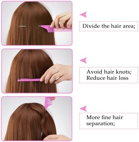 Patelai 12 Pcs Parting Combs Set Rat Tail Combs for Braiding, Pink - Image 4
