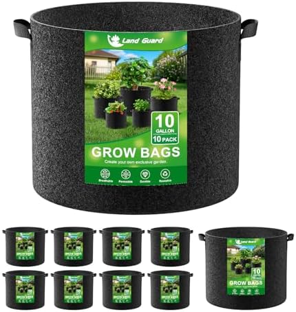 Land Guard 10-Pack Fabric Grow Bags 10 Gallon, Thickened Nonwoven Garden Pots, Growing Bags with Handles, Black by LandGuard