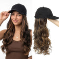 Hat Wig Baseball Cap Hat with Long Wavy Wig Layered Highlights Brown Hair by Yunkang