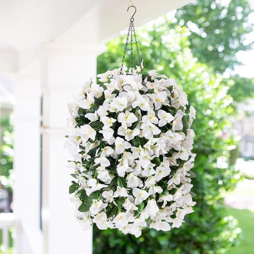 Faux Bougainvillea Artificial Flowers for Outdoors Fake Plants Outside Decoration, 2 PCS White Faux Flowers UV Resistant Look Real Silk Long Trailing Vines for Front Door Porch Planter Patio Garden - Image 4