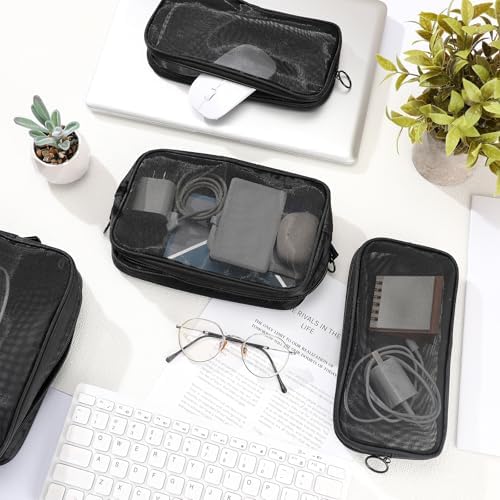 Weewooday 4Pcs Mesh Makeup Bag, Black, Large,Medium, Classic - Image 4