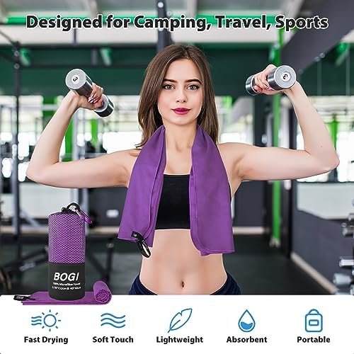 BOGI Microfiber Travel Sports Towel-Quick Dry Towel, Soft Lightweight Microfiber Camping Towel Absorbent Compact Travel Towel for Camping Gym Yoga Swimming Backpacking (XL:72''x32''+16''x16''-Purple) - Image 6