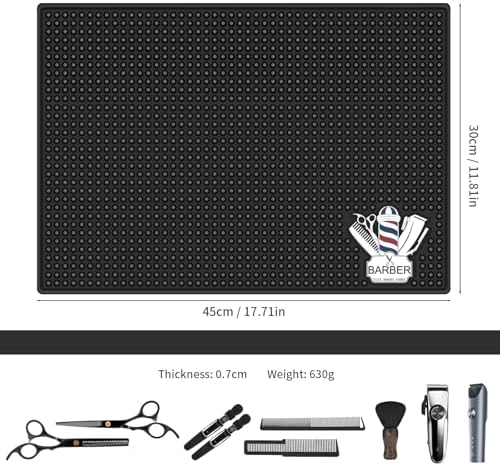 Barber Mat for Clippers Non-Slip Thickened Silicone Non-Slip Mat | Barber Shop Home Counter Workstation Organizer Mat for Scissors, Trimmers, Clippers, Hair Cards, Combs, Razors, etc (17.5 * 12 Inch) - Image 2